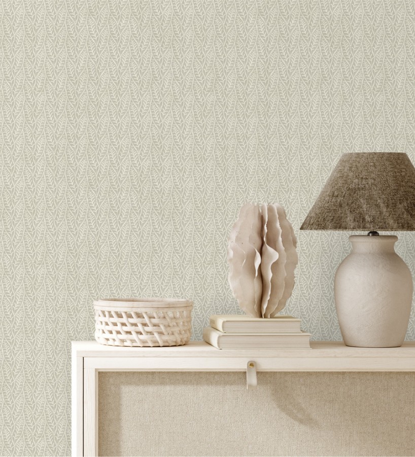 Papel pintado de hojas tono taupe entrelazadas estilo cottage country  Kigali Leaves 684324