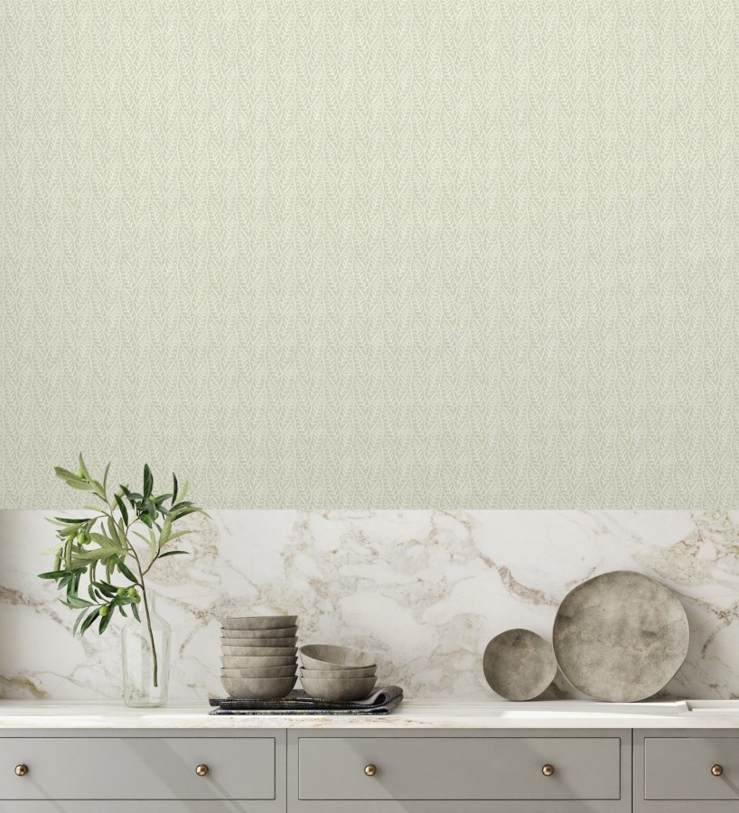 Papel pintado de hojas verde entrelazadas estilo cottage country  Kigali Leaves 684325