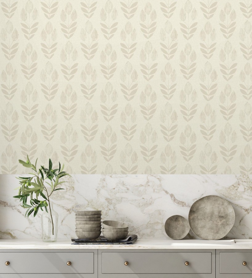 Papel pintado tulipanes textura lino y estilo provenzal  Early Tulipbud 684329