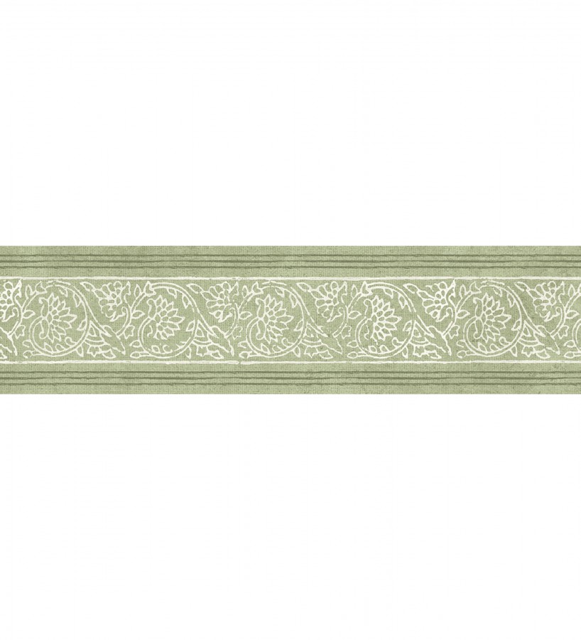 Cenefa de papel pintado diseño floral verde estilo cottage country  Primrose Lacework 684332
