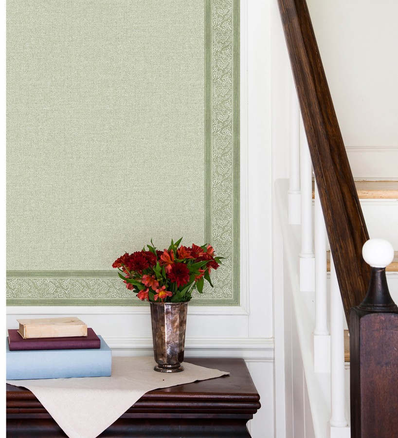 Cenefa de papel pintado diseño floral verde estilo cottage country  Primrose Lacework 684332