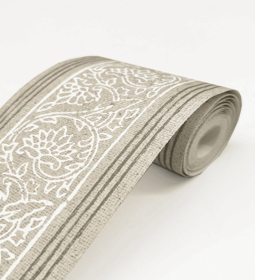 Cenefa de papel pintado diseño floral beige estilo cottage country  Primrose Lacework 684334