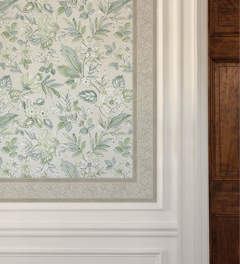 Cenefa de papel pintado diseño floral beige estilo cottage country  Primrose Lacework 684334