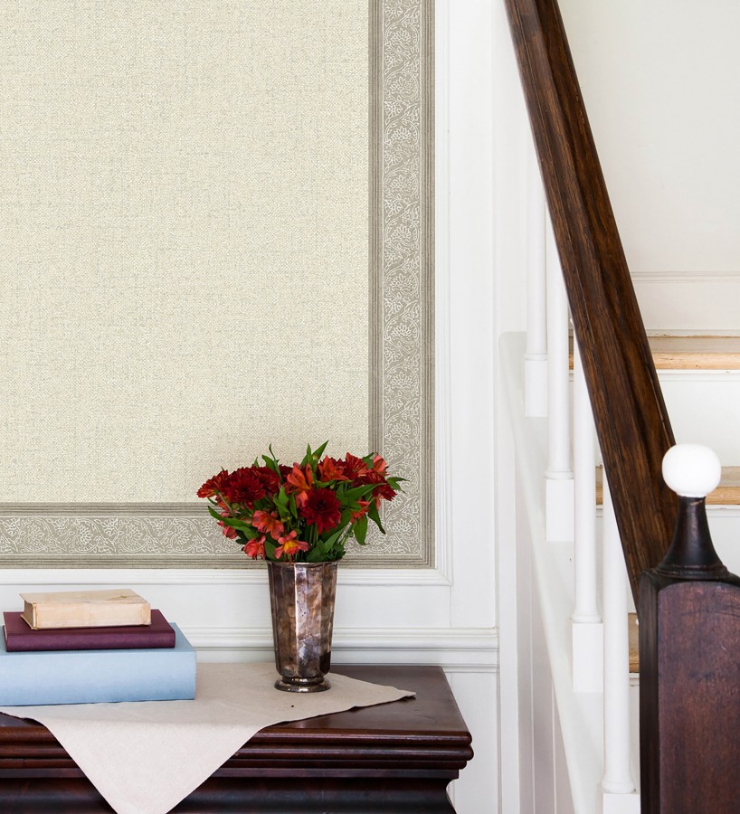 Cenefa de papel pintado diseño floral beige estilo cottage country  Primrose Lacework 684334