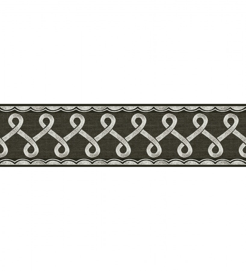 Cenefa de papel pintado ornamental de nudos color gris carbón  Brookhaven 684335