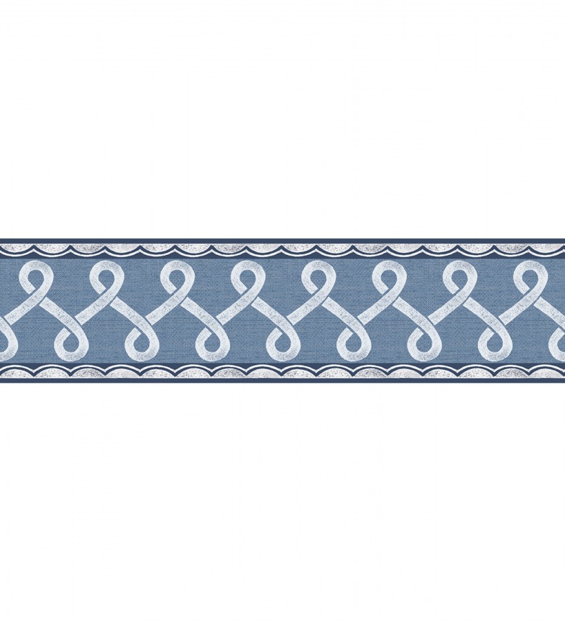 Cenefa de papel pintado ornamental de nudos color azul real  Brookhaven 684336