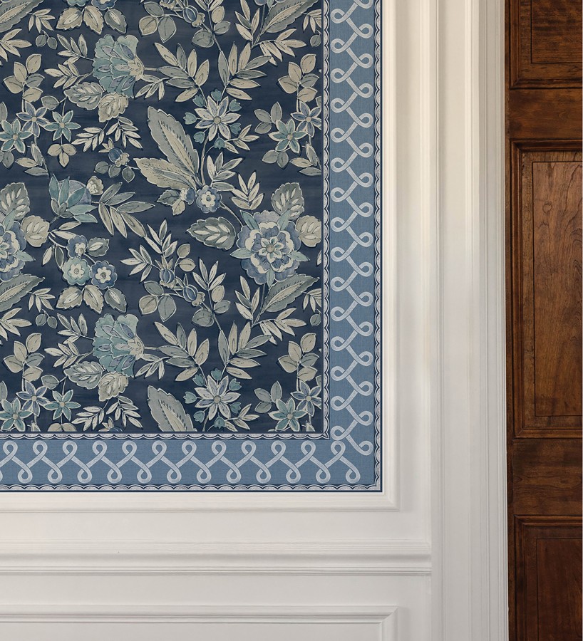 Cenefa de papel pintado ornamental de nudos color azul real  Brookhaven 684336