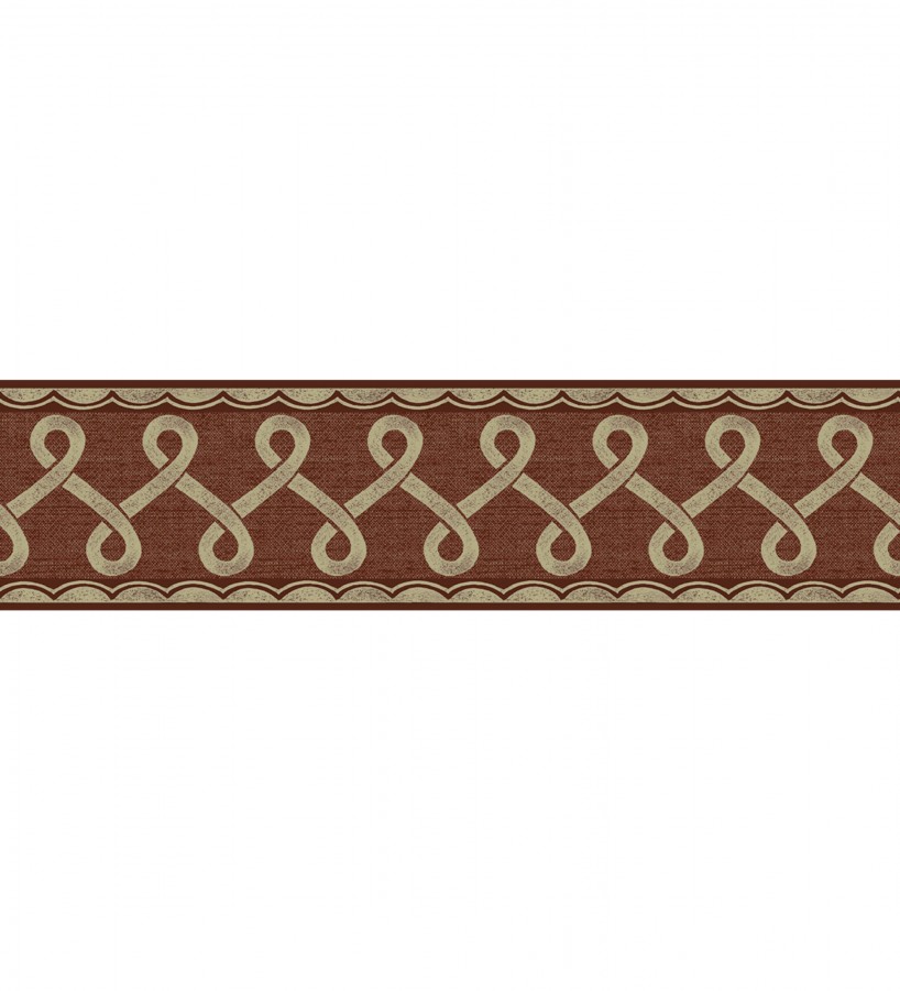 Cenefa de papel pintado ornamental de nudos color rojo burdeos  Brookhaven 684337