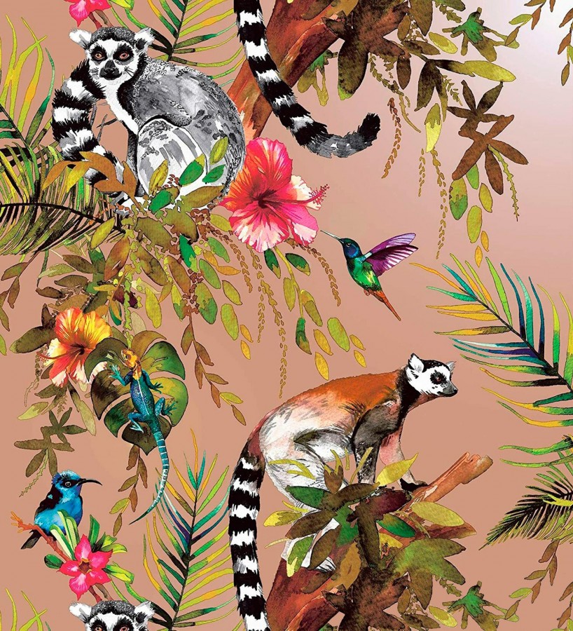 Papel pintado de lémures y colibrís  Madagascar Lush 684340