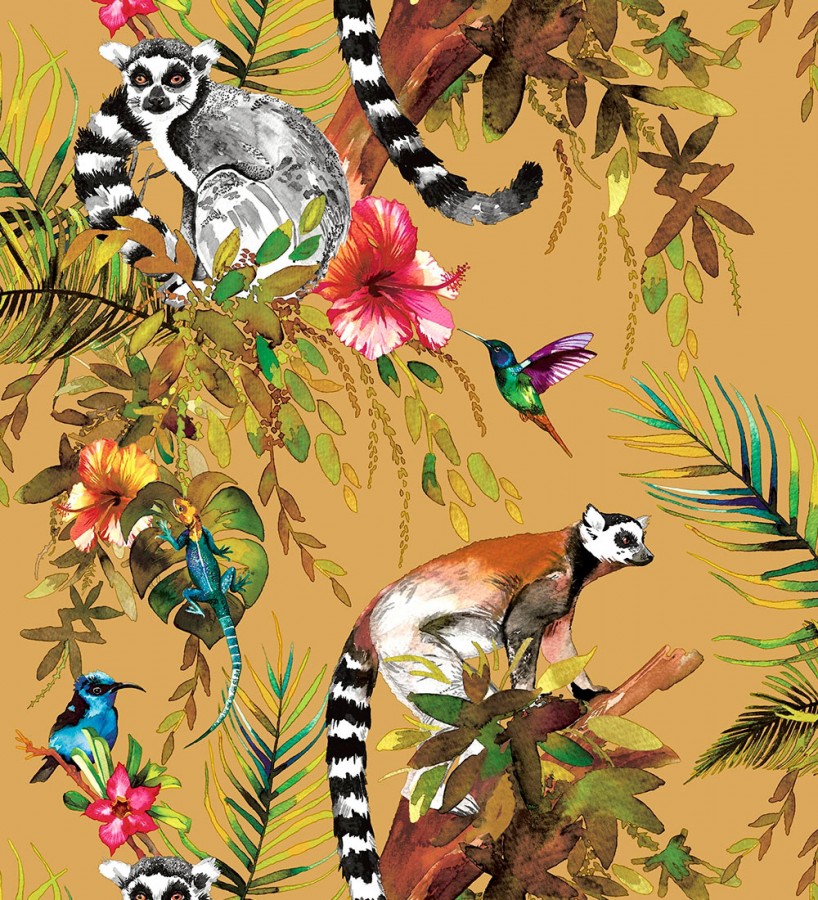 Papel pintado de lémures y colibrís  Madagascar Lush 684341