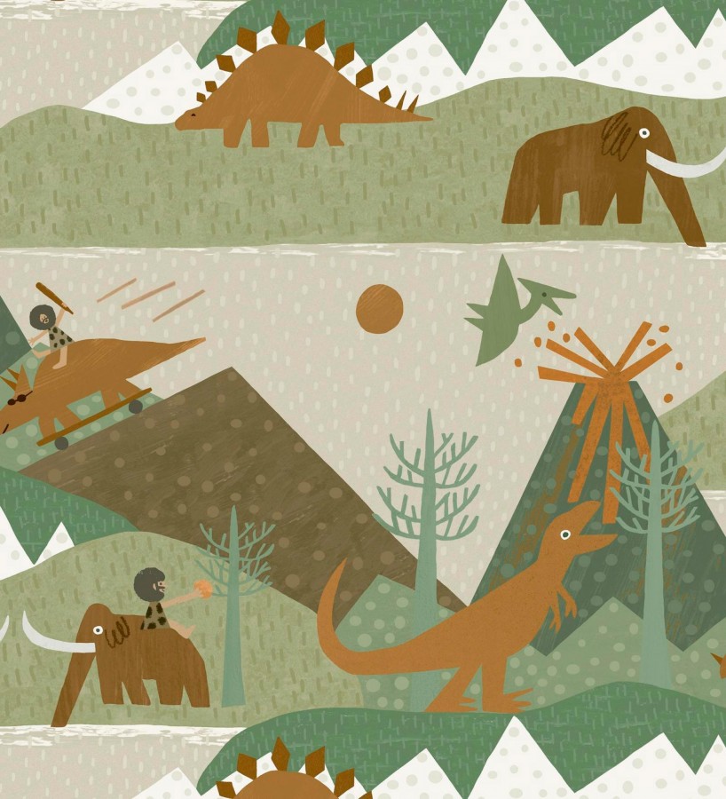 Papel pintado aventura prehistórica de dinosaurios y mamuts  Pangea Primitive 684342
