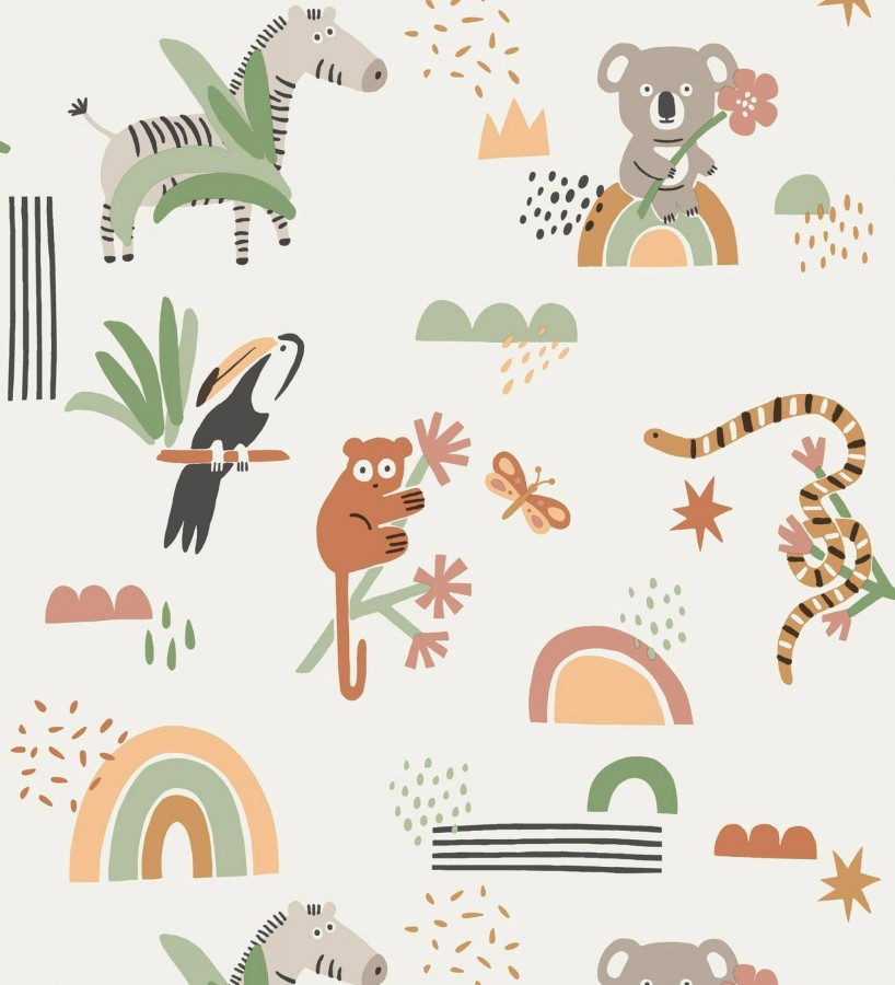 Papel pintado selva dulce cebra koala tucán y serpiente  Queensland Sunny 684344