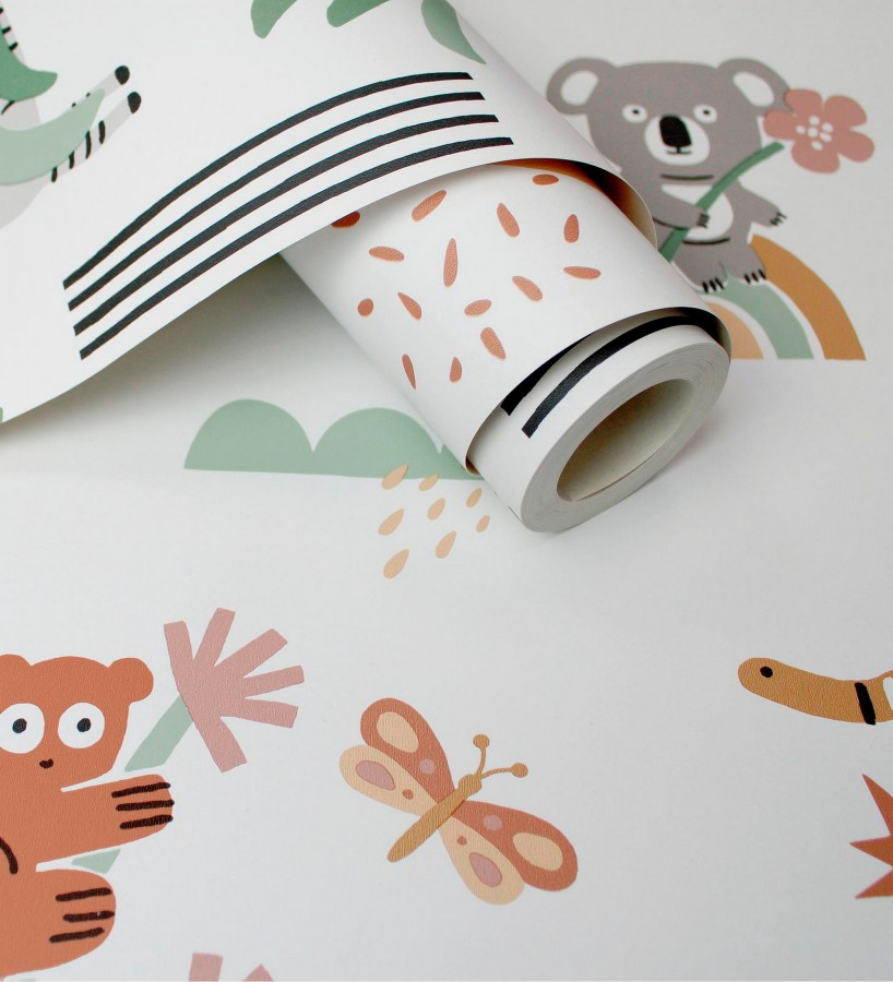 Papel pintado selva dulce cebra koala tucán y serpiente  Queensland Sunny 684344