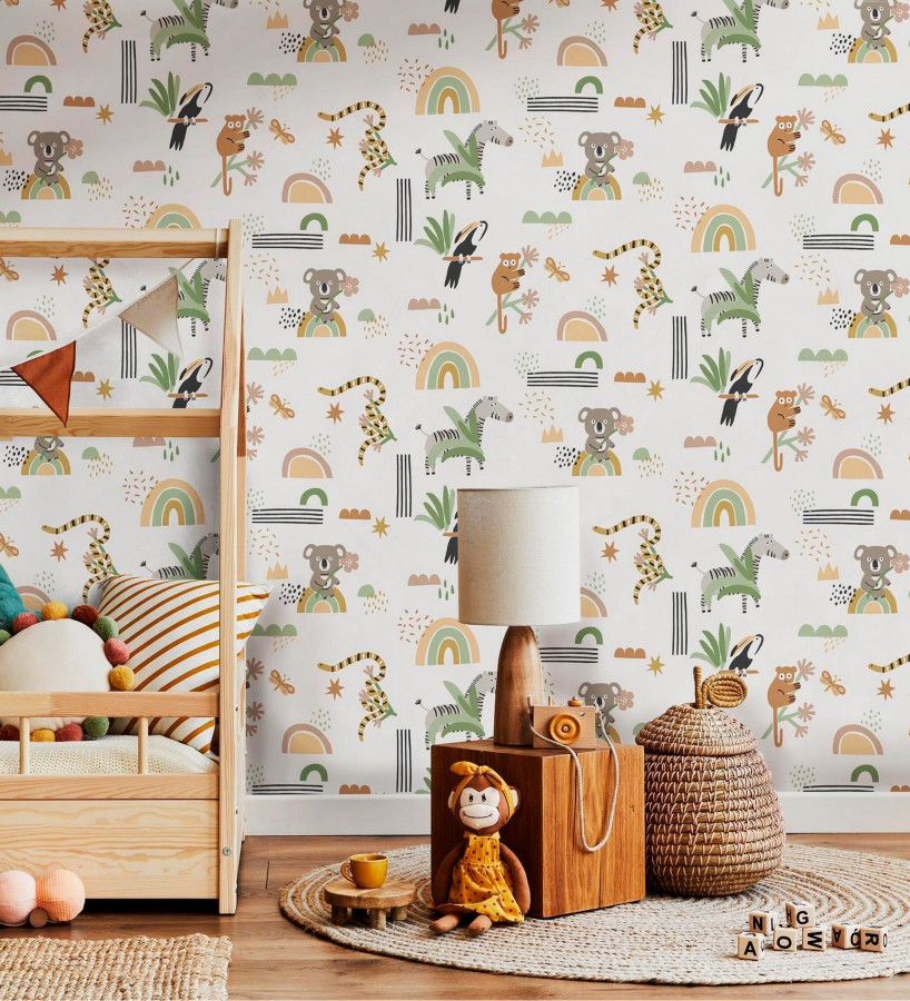 Papel pintado selva dulce cebra koala tucán y serpiente  Queensland Sunny 684344