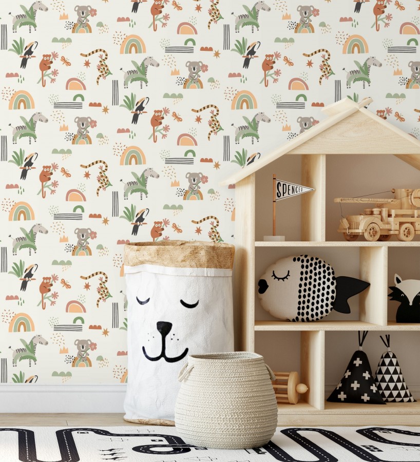 Papel pintado selva dulce cebra koala tucán y serpiente  Queensland Sunny 684344