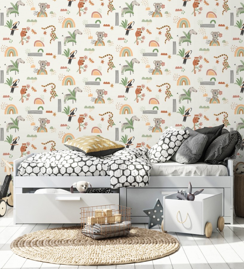 Papel pintado selva dulce cebra koala tucán y serpiente  Queensland Sunny 684344