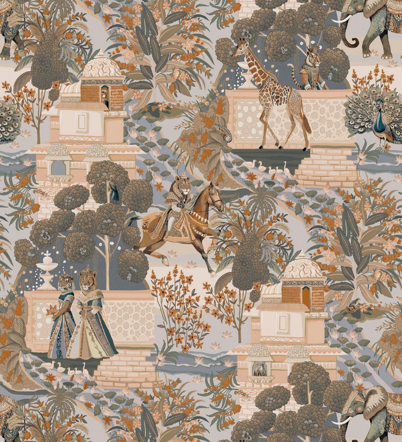 Papel pintado palacio de leones y tigres con elefantes jirafas caballos y aves  Kamal Imperial 684346