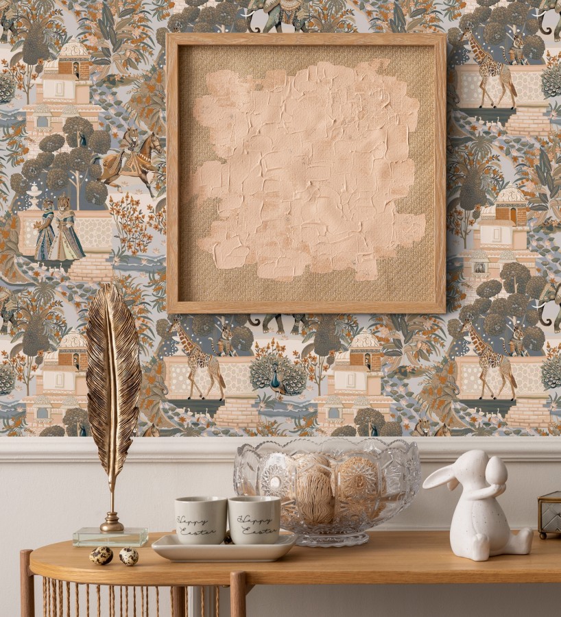 Papel pintado palacio de leones y tigres con elefantes jirafas caballos y aves  Kamal Imperial 684346