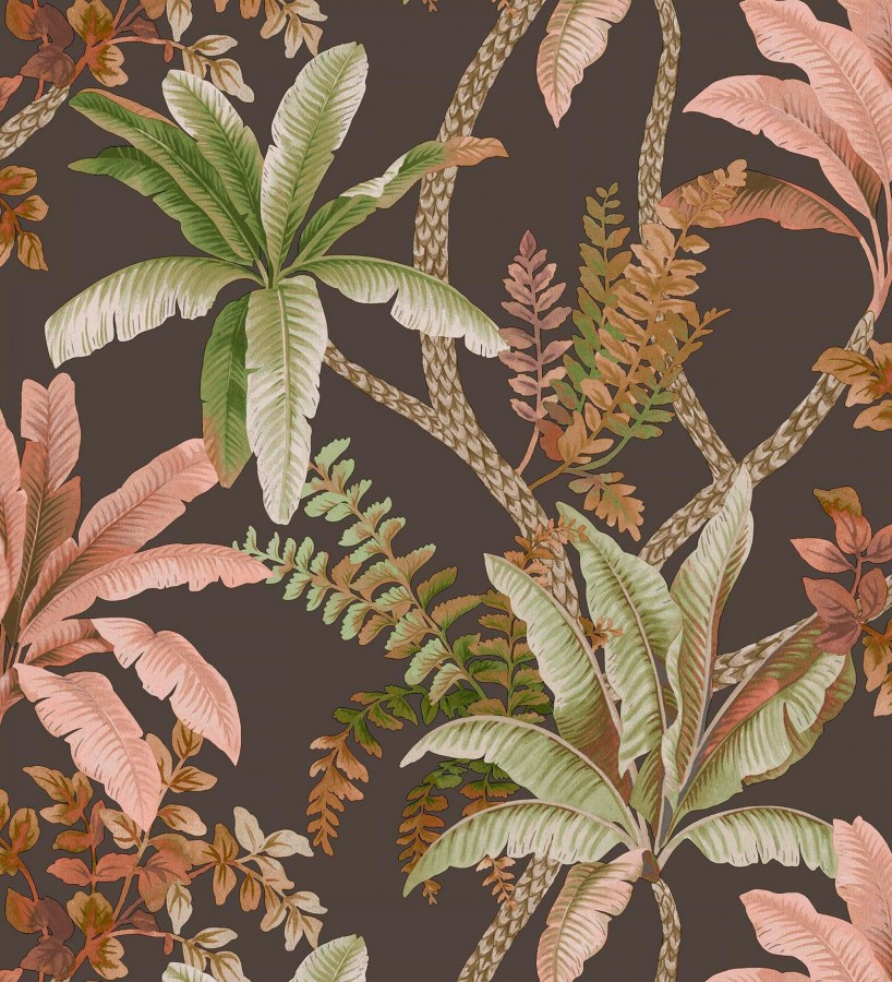 Papel pintado selva tropical tonos tierra y rosa  Palm Shadowy 684350