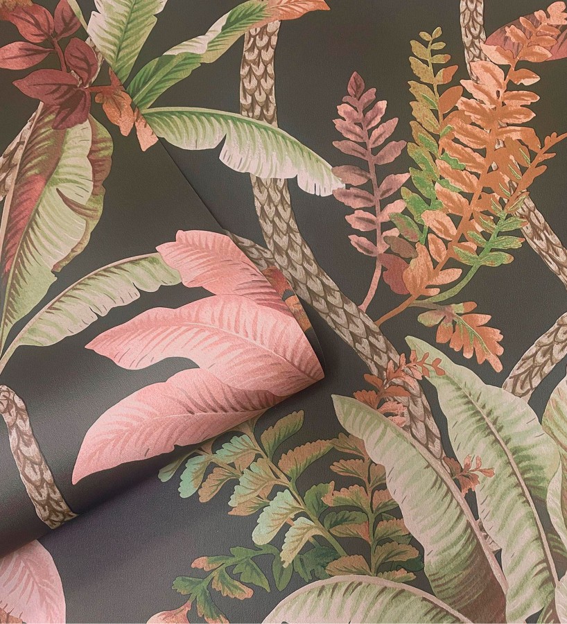 Papel pintado selva tropical tonos tierra y rosa  Palm Shadowy 684350