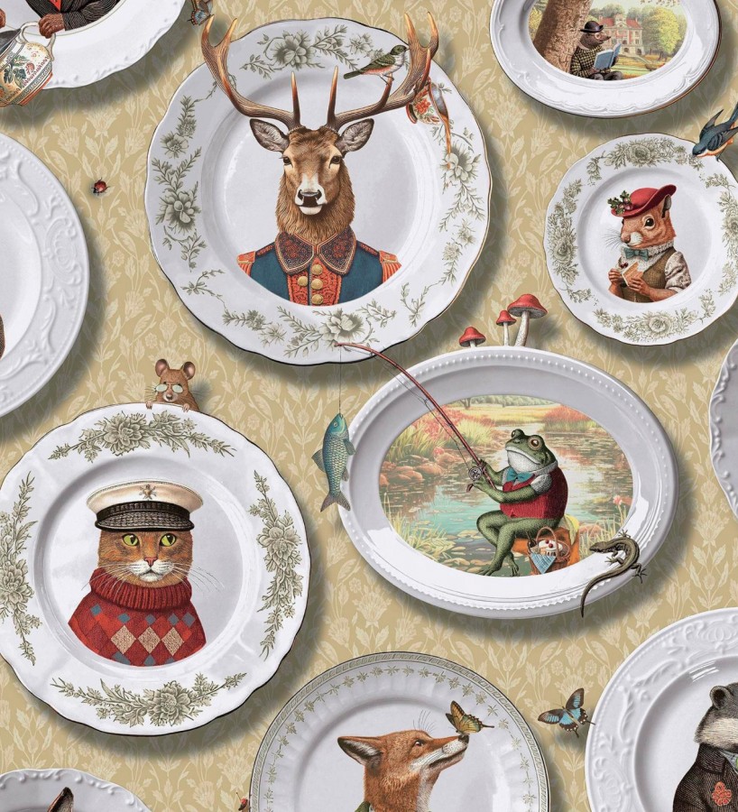 Papel pintado platos porcelana con retrato de animales coloniales  Buckingham Fancy 684352