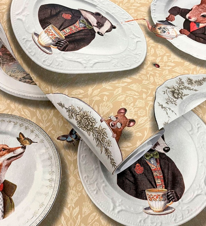 Papel pintado platos porcelana con retrato de animales coloniales  Buckingham Fancy 684352