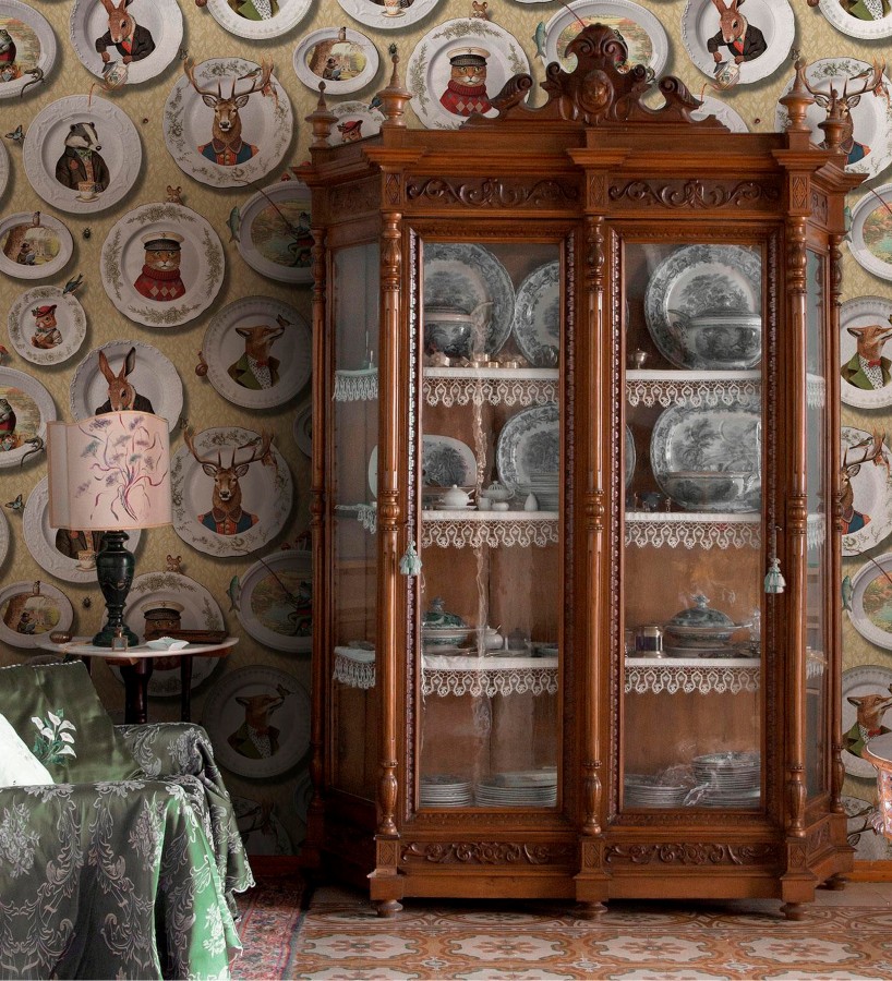 Papel pintado platos porcelana con retrato de animales coloniales  Buckingham Fancy 684352