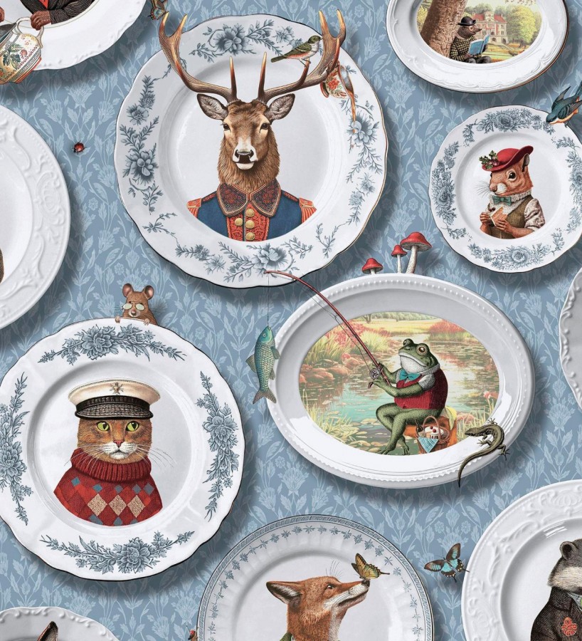 Papel pintado platos porcelana con retrato de animales coloniales  Buckingham Fancy 684353