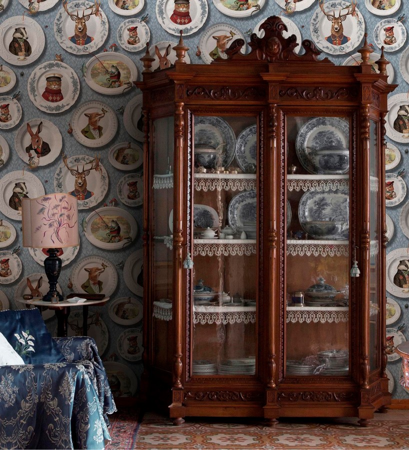 Papel pintado platos porcelana con retrato de animales coloniales  Buckingham Fancy 684353