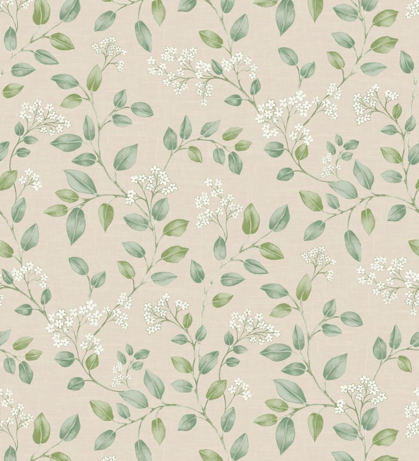 Papel pintado ramas verdes y flores blancas suaves  Ghent Linework 684354