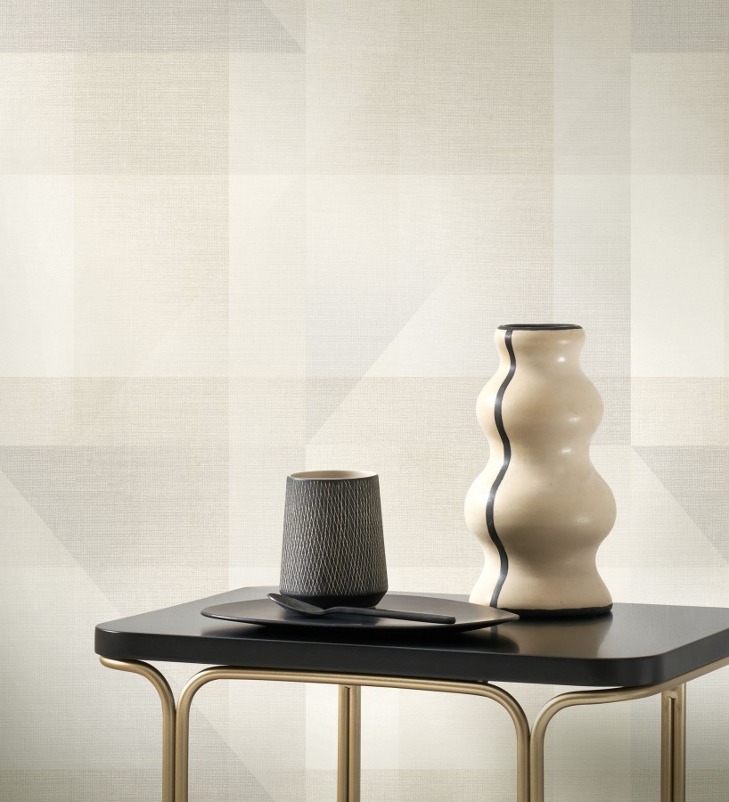 Papel pintado geometría de lino en tonos marfil y beige  Eindhoven Overlay 684361
