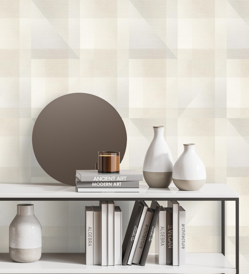 Papel pintado geometría de lino en tonos marfil y beige  Eindhoven Overlay 684361