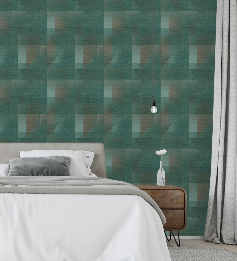 Papel pintado geometría de lino en tonos marrones y verde  Eindhoven Overlay 684362
