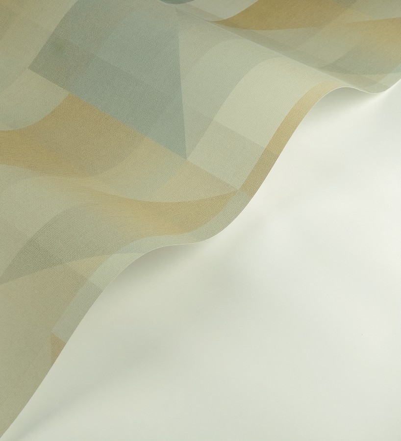 Papel pintado geometría de lino en tonos verde salvia y ocre  Eindhoven Overlay 684363