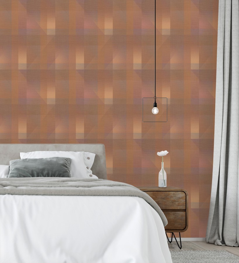 Papel pintado geometría de lino en tonos rojizos  Eindhoven Overlay 684364