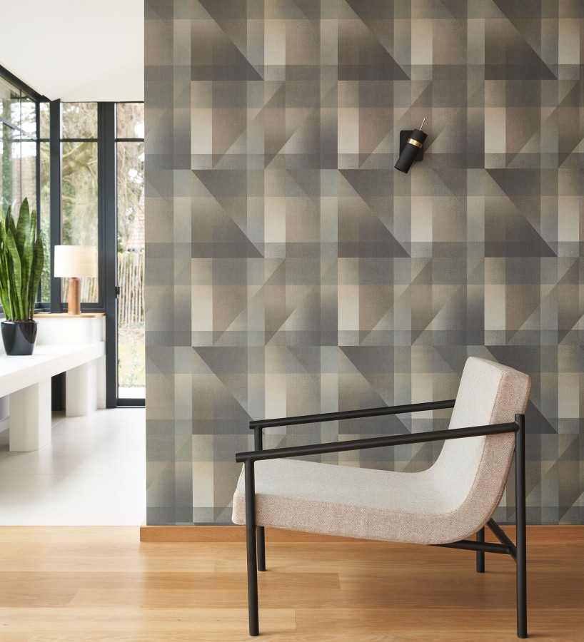 Papel pintado geometría de lino en tonos gris carbón y humo  Eindhoven Overlay 684365