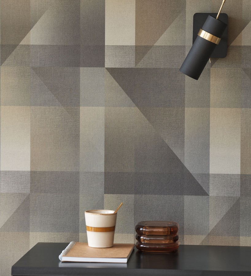 Papel pintado geometría de lino en tonos gris carbón y humo  Eindhoven Overlay 684365