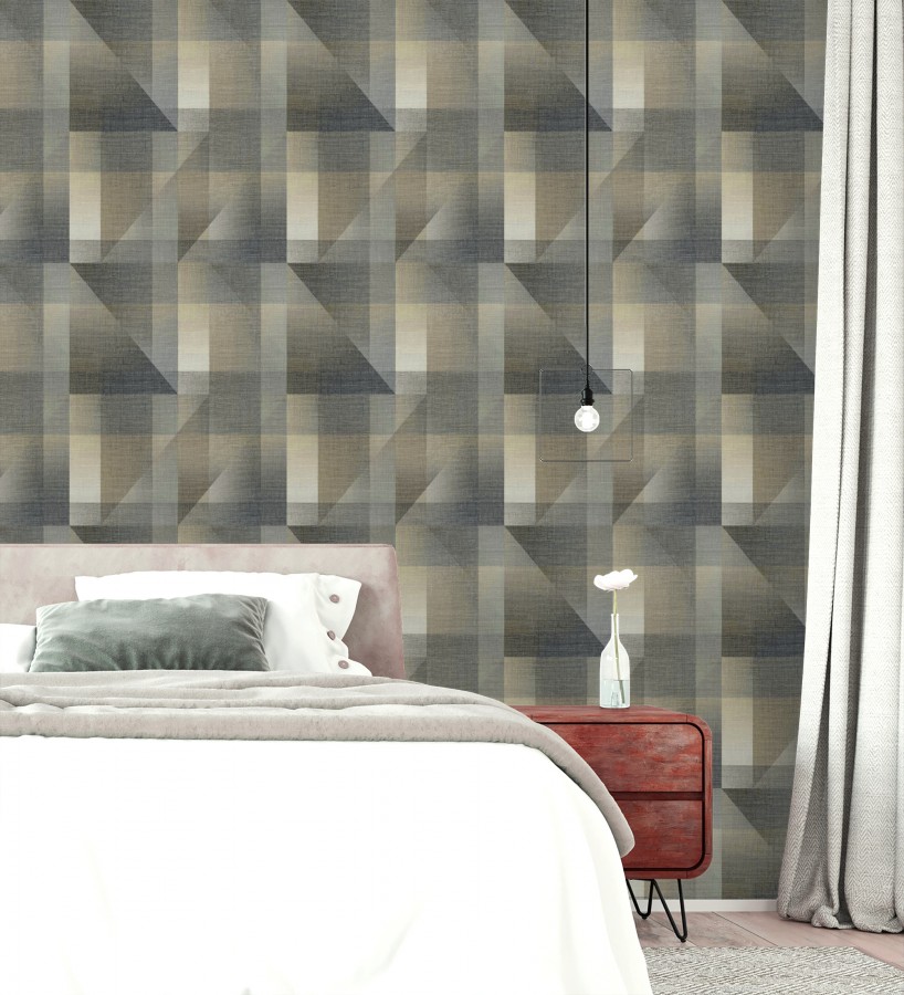 Papel pintado geometría de lino en tonos gris carbón y humo  Eindhoven Overlay 684365