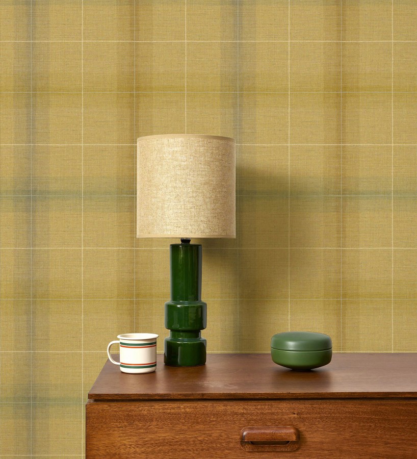 Papel pintado cuadros escoceses tartan fondo amarillo mostaza  Nottingham Expansive 684371