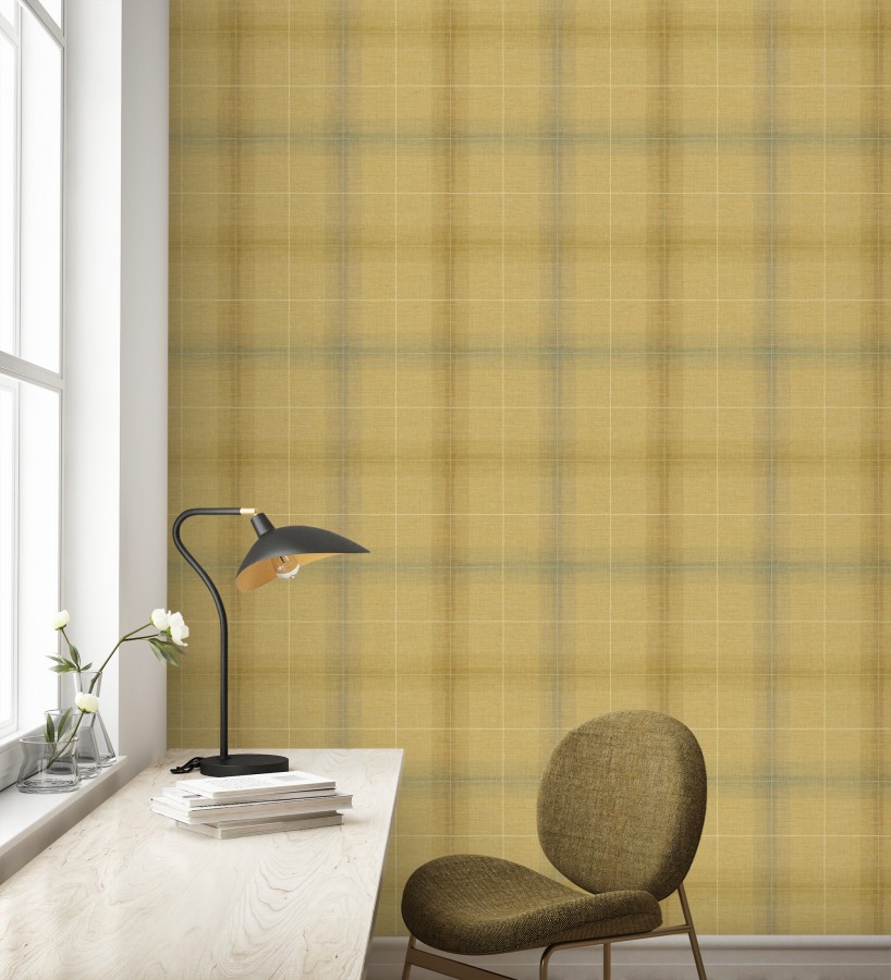 Papel pintado cuadros escoceses tartan fondo amarillo mostaza  Nottingham Expansive 684371
