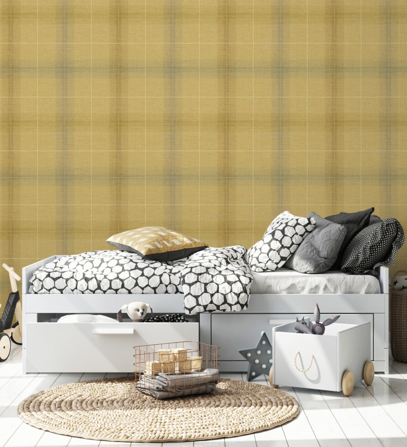 Papel pintado cuadros escoceses tartan fondo amarillo mostaza  Nottingham Expansive 684371