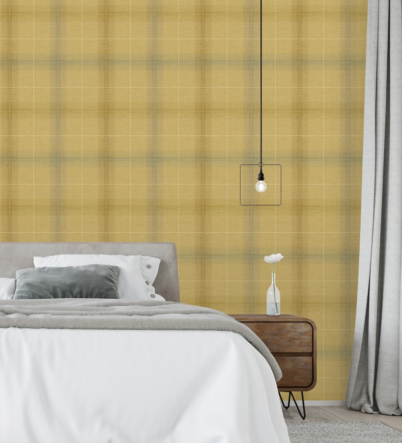 Papel pintado cuadros escoceses tartan fondo amarillo mostaza  Nottingham Expansive 684371