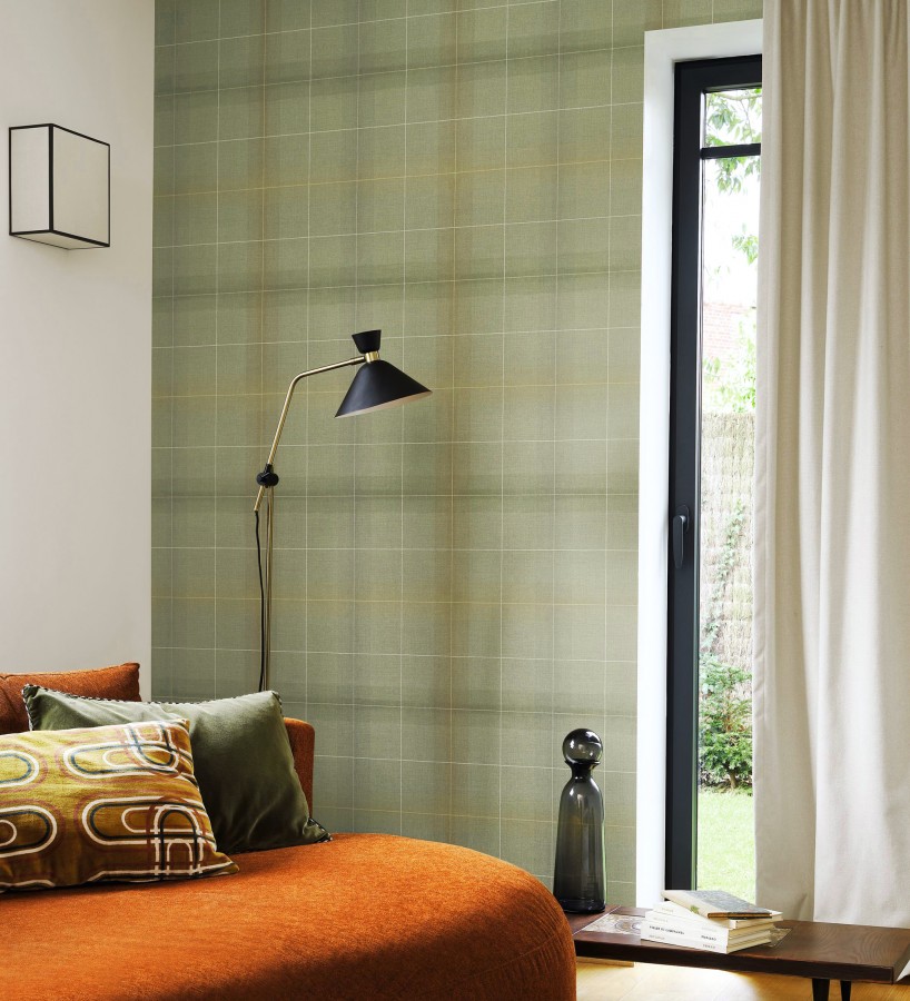 Papel pintado cuadros escoceses tartan fondo verdes salvia  Nottingham Expansive 684372