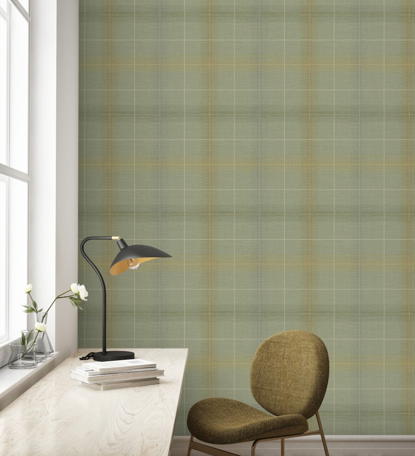 Papel pintado cuadros escoceses tartan fondo verdes salvia  Nottingham Expansive 684372