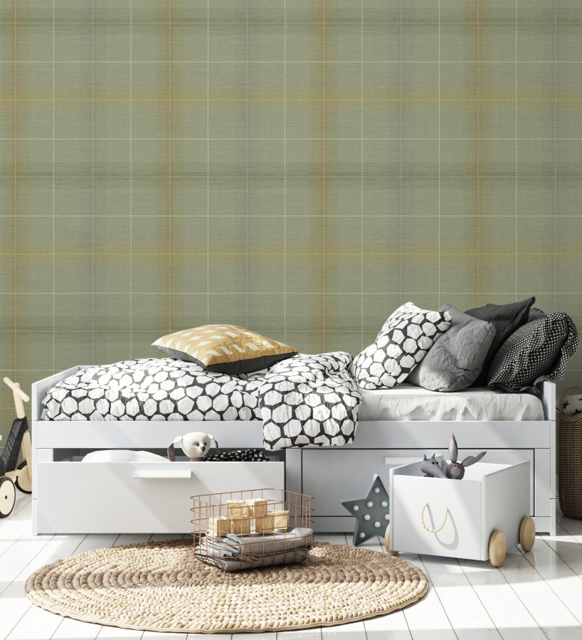 Papel pintado cuadros escoceses tartan fondo verdes salvia  Nottingham Expansive 684372