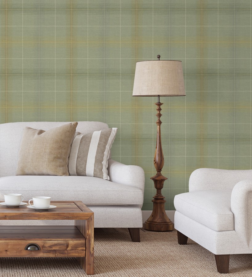 Papel pintado cuadros escoceses tartan fondo verdes salvia  Nottingham Expansive 684372