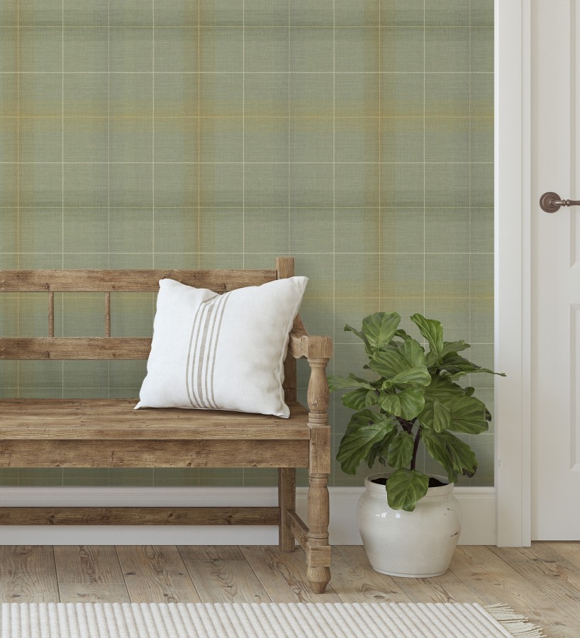 Papel pintado cuadros escoceses tartan fondo verdes salvia  Nottingham Expansive 684372