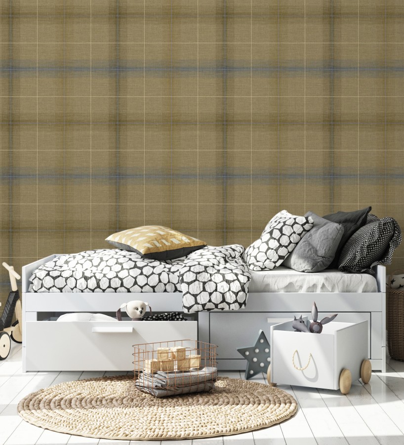 Papel pintado cuadros escoceses tartan fondo marrón camel  Nottingham Expansive 684374