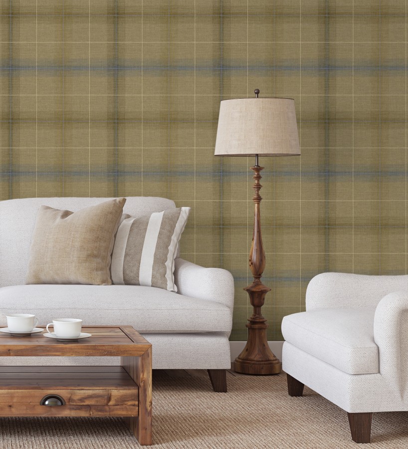 Papel pintado cuadros escoceses tartan fondo marrón camel  Nottingham Expansive 684374