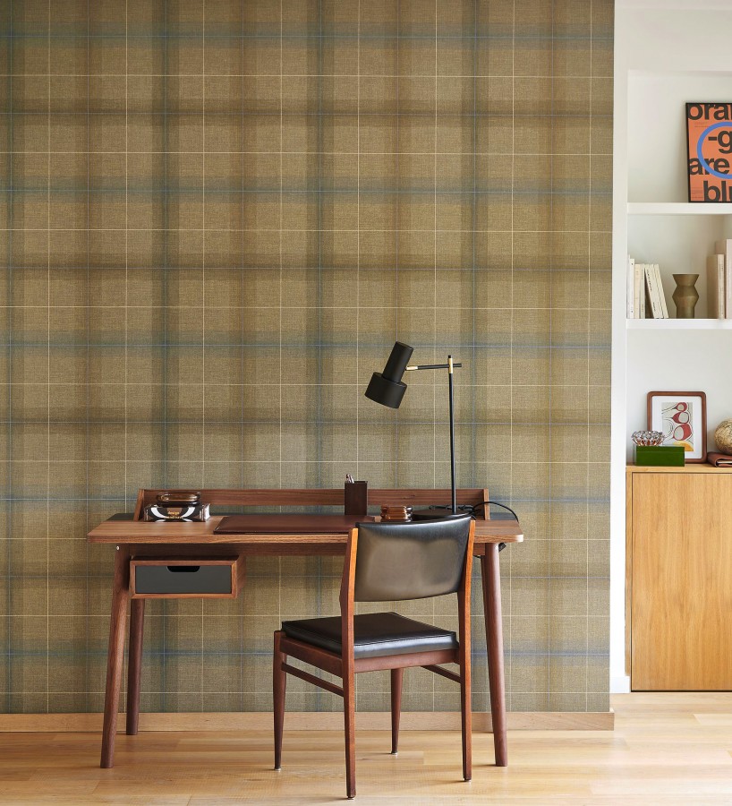 Papel pintado cuadros escoceses tartan fondo marrón camel  Nottingham Expansive 684374
